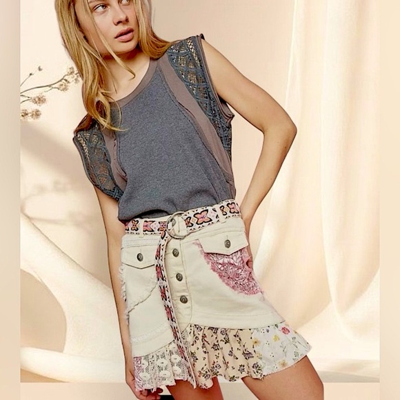 POL Dresses & Skirts - POL The Poet Skirt | Mini Patchwork Ruffle Button-Front Skirt